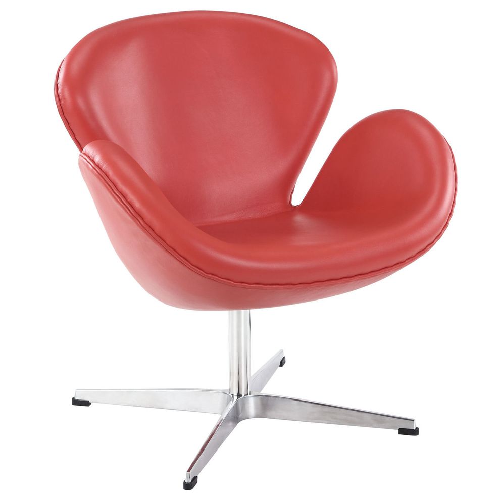 Aniline leather wing lounger chair in red by Modway