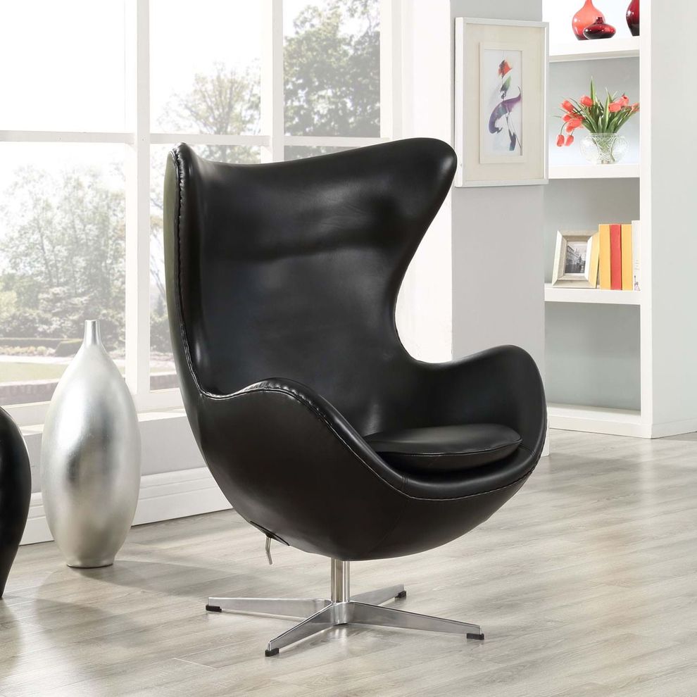 Fine black Italian leather lounge chair by Modway