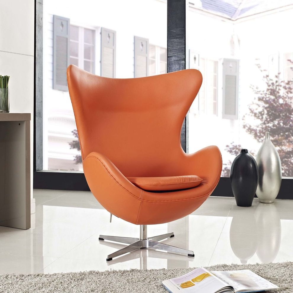 Fine orange Italian leather lounge chair by Modway