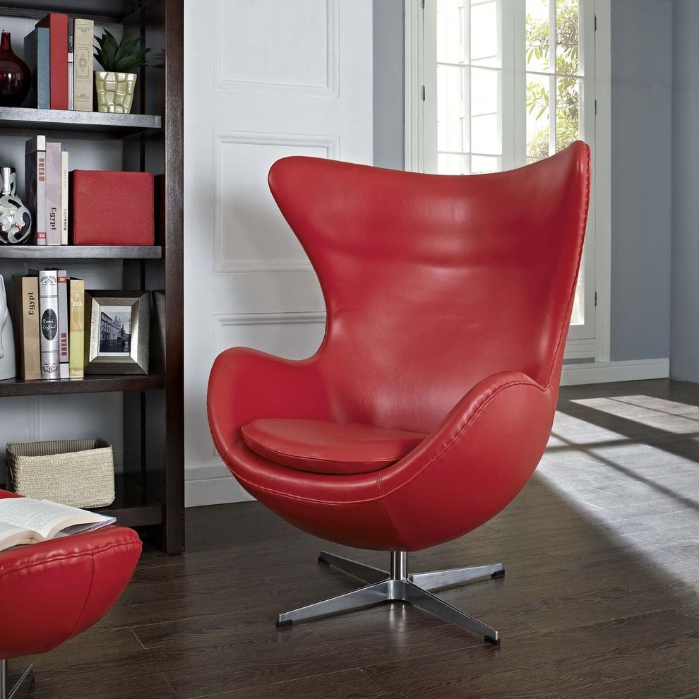 Fine red Italian leather lounge chair by Modway