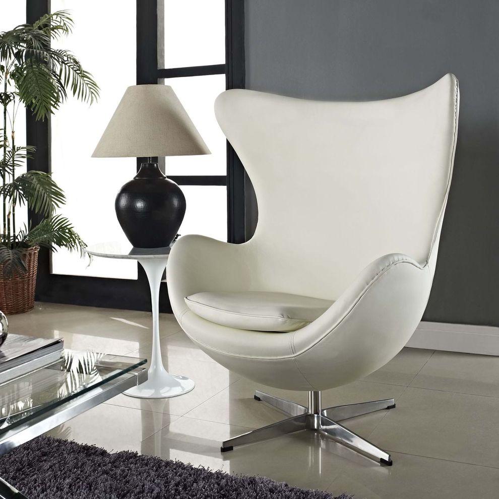 Fine white Italian leather lounge chair by Modway