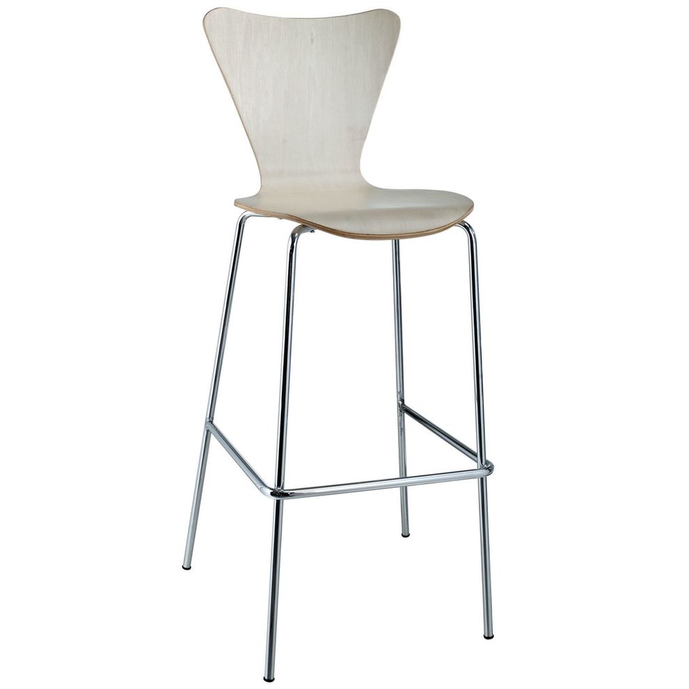 Minimalist bar stool in natural wood by Modway