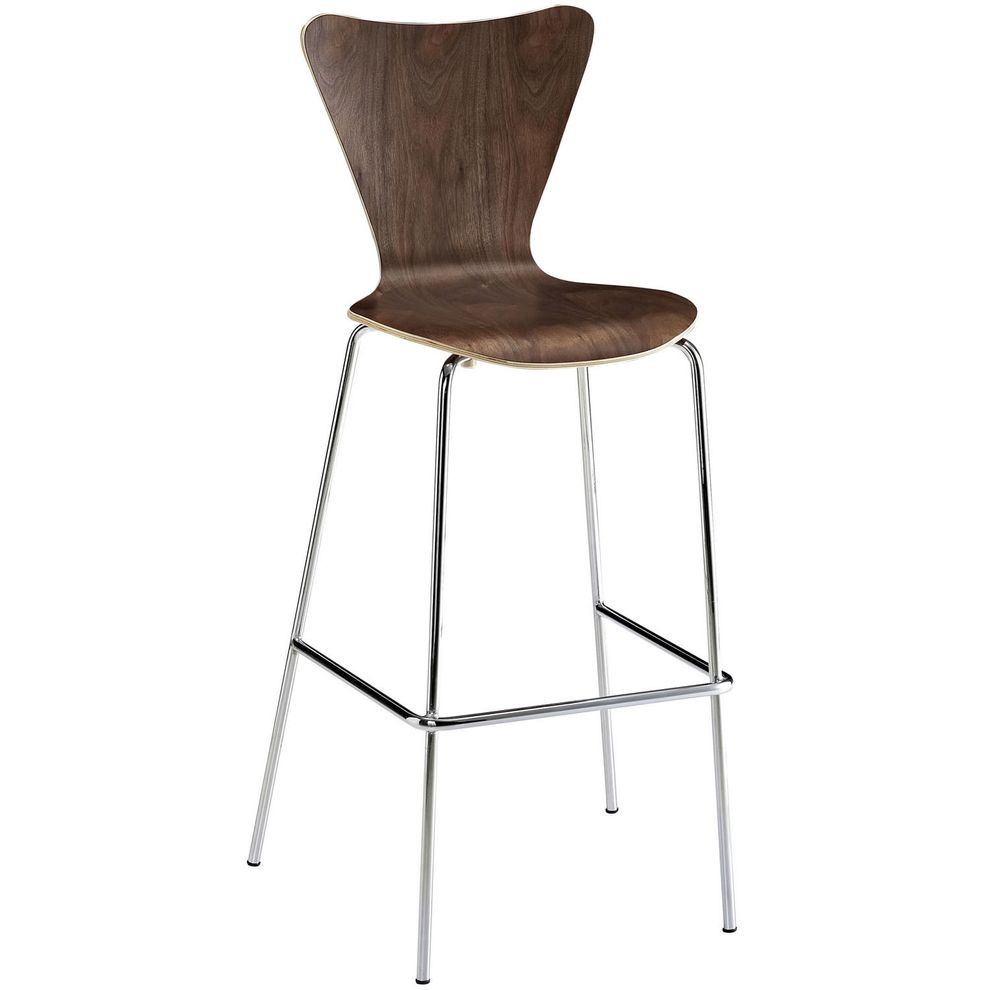 Minimalist bar stool in walnut wood by Modway