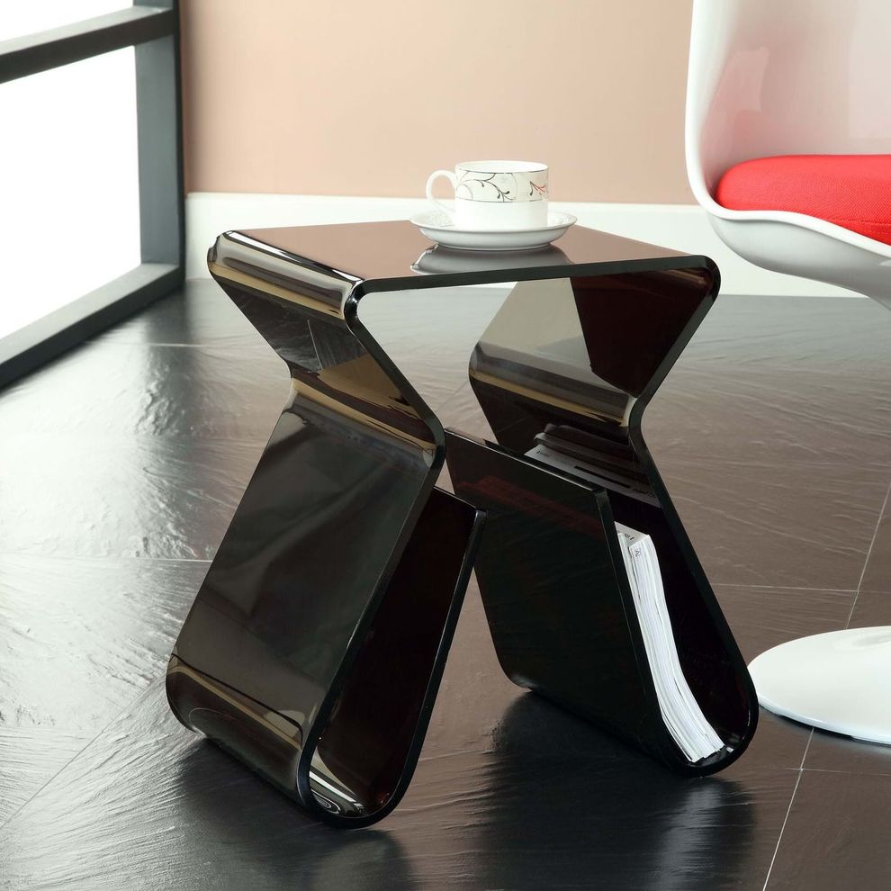 Acrylic stool-like end table w/ magazine holder by Modway