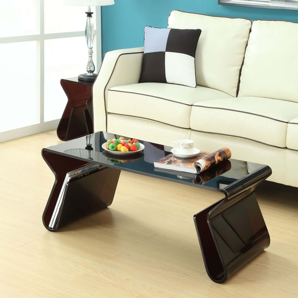 Acrylic black coffee table with magazine holder by Modway
