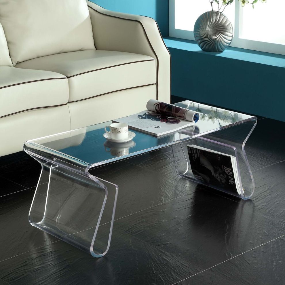 Acrylic clear coffee table with magazine holder by Modway