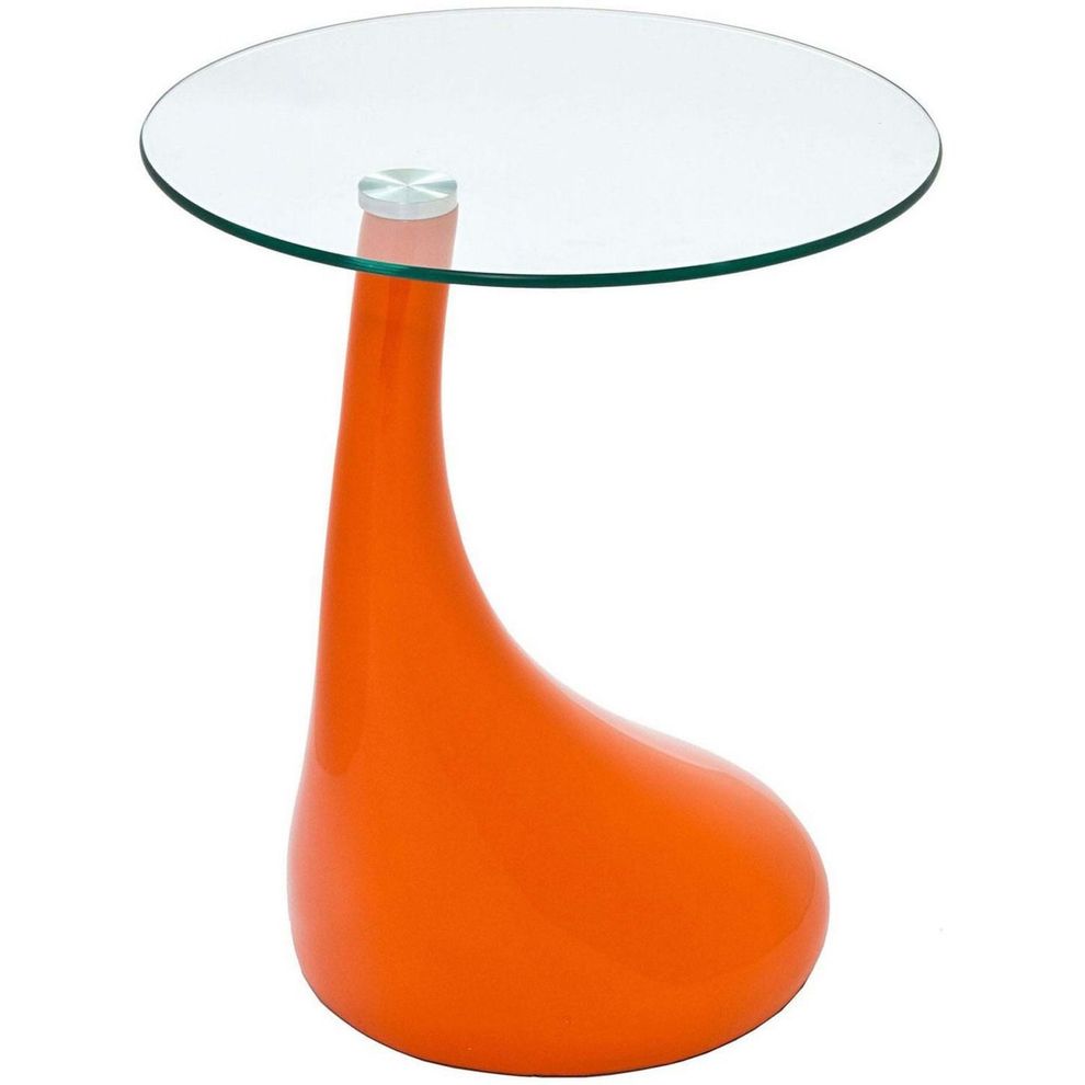 Orange side table w/ round top glass by Modway
