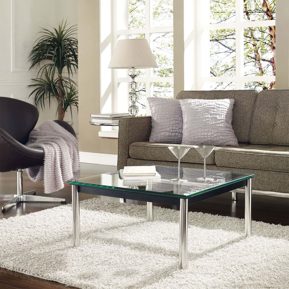 Black glass coffee table in casual style by Modway