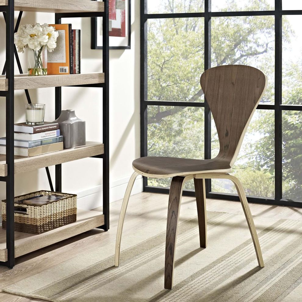 V-shaped back walnut casual dining chair by Modway