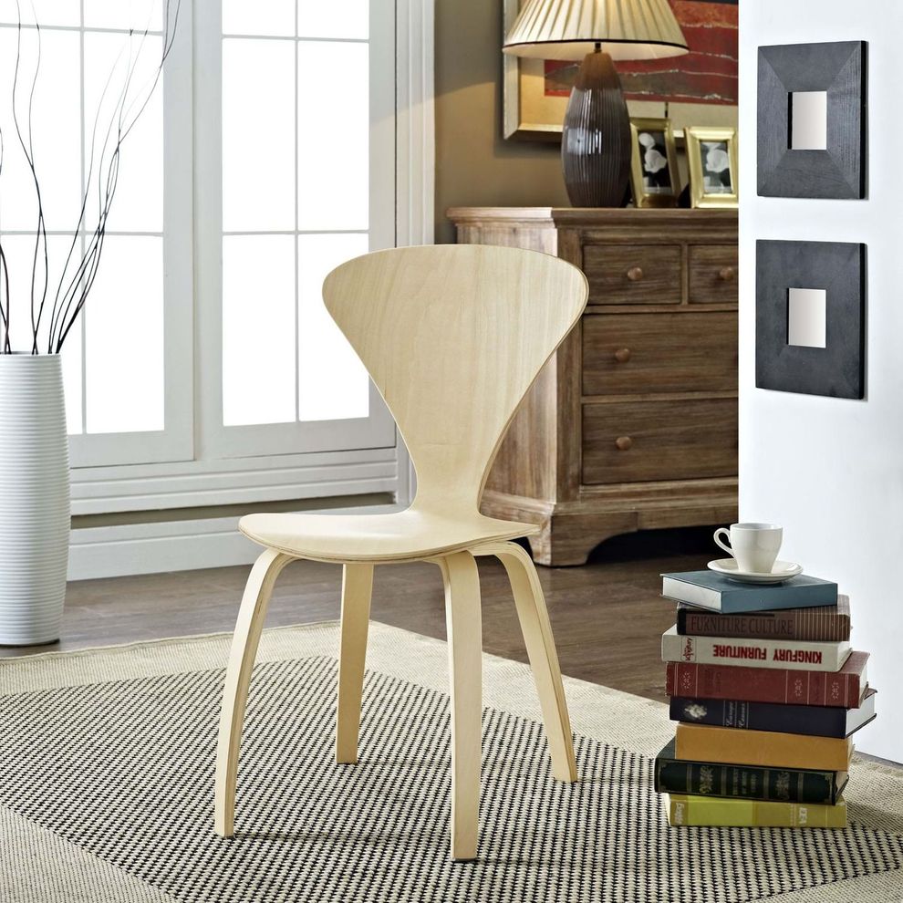 V-shaped back natural casual dining chair by Modway