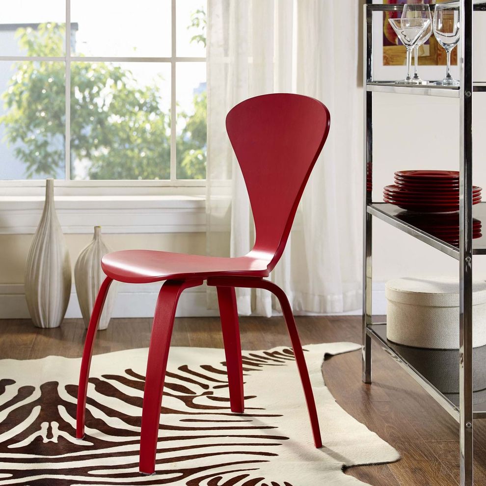 V-shaped back red casual dining chair by Modway