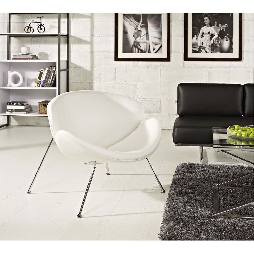 Mid-century style lounger chair in white by Modway
