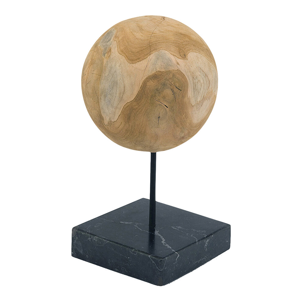 Industrial teak ball on black marble base medium by Moe's Home Collection