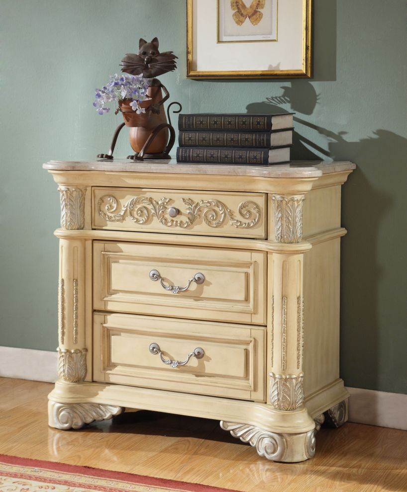 Traditional nightstand w/ real marble top by Meridian