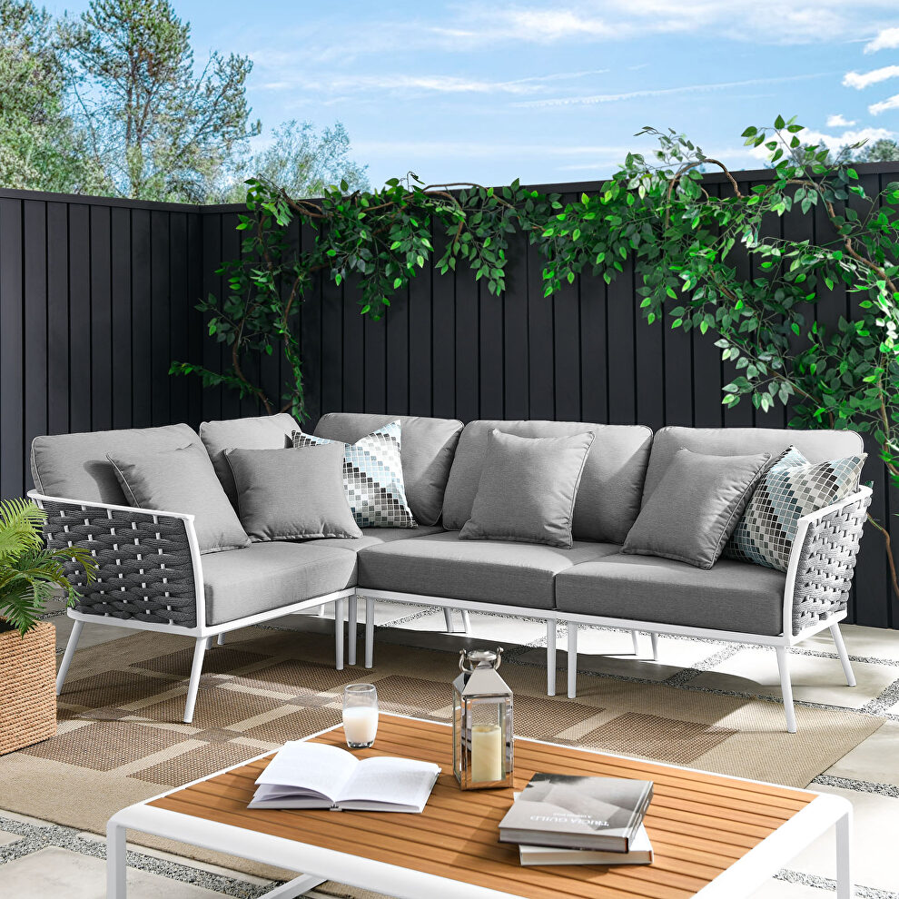 White/ gray finish outdoor patio aluminum large sectional sofa by Modway