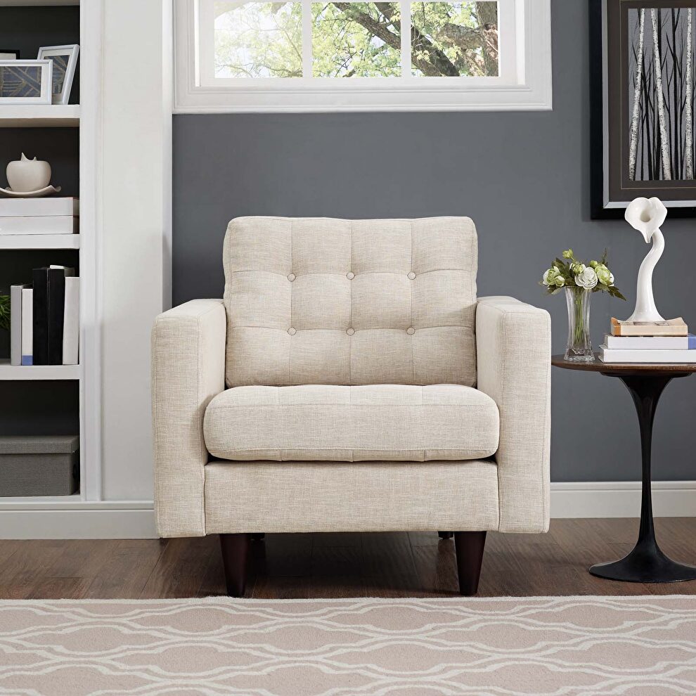 Quality beige fabric upholstered armchair by Modway