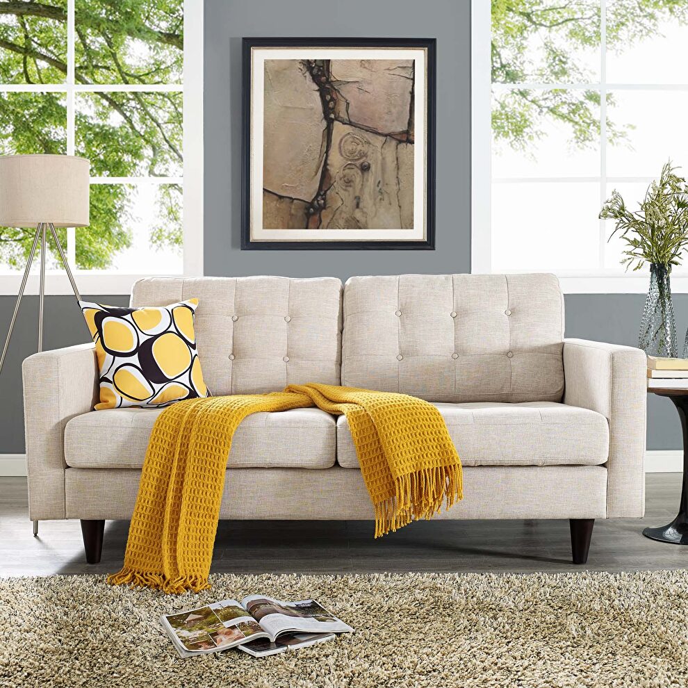 Quality beige fabric upholstered loveseat by Modway