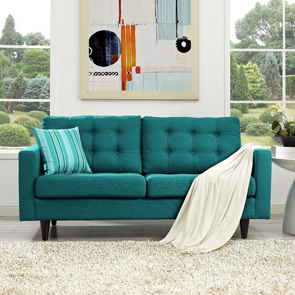 Quality teal fabric upholstered loveseat by Modway
