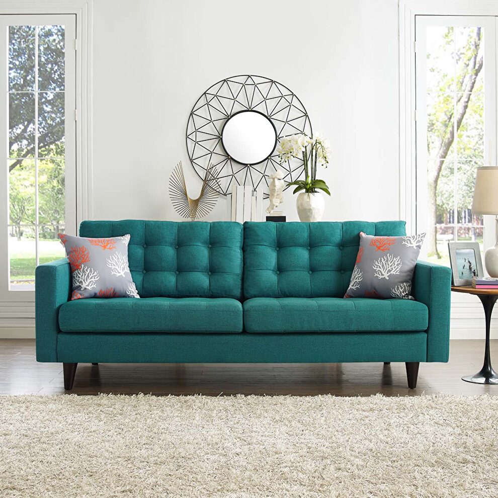 Quality teal fabric upholstered sofa by Modway