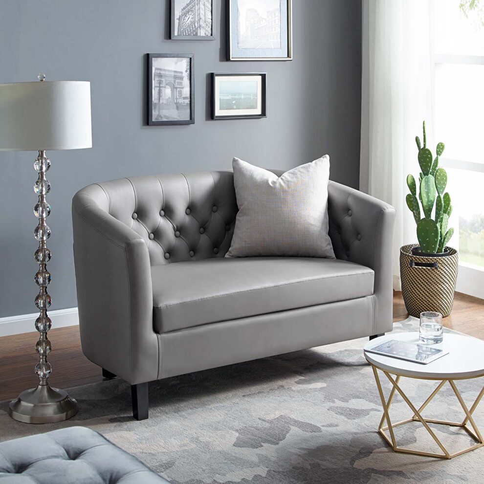 Upholstered vinyl loveseat in gray by Modway
