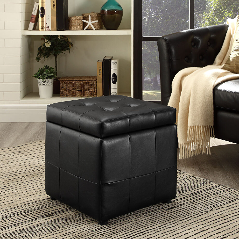 Storage upholstered vinyl ottoman in black by Modway