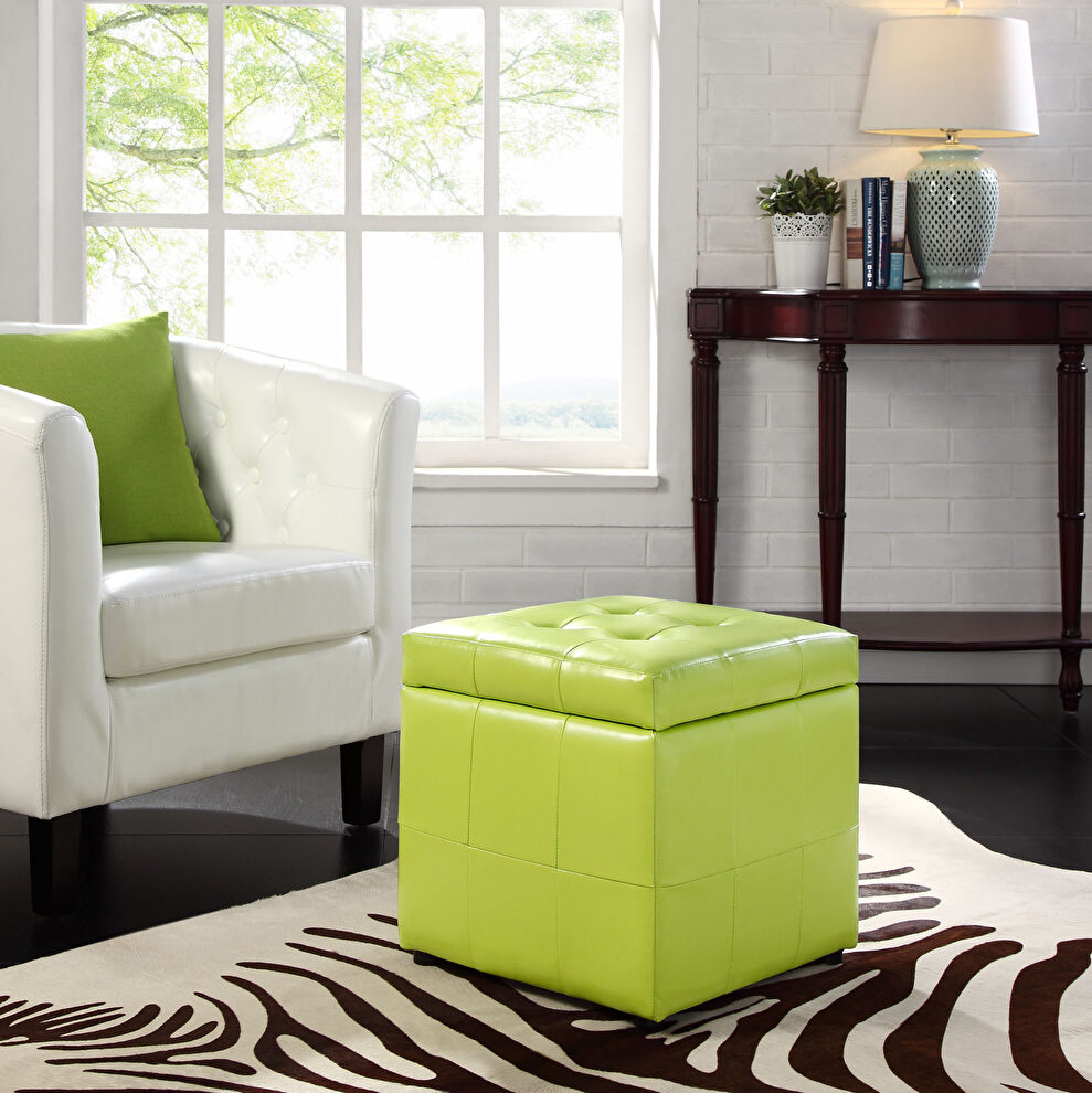 Storage upholstered vinyl ottoman in light green by Modway