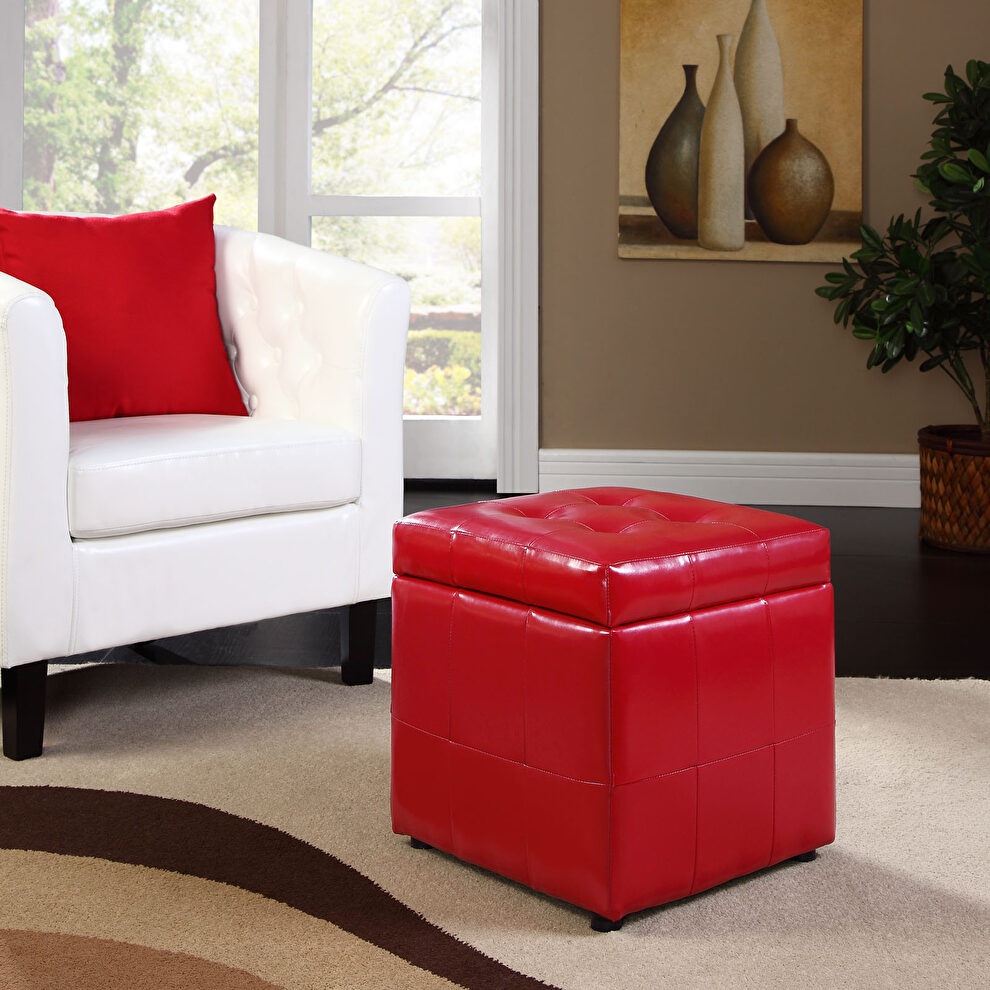 Storage upholstered vinyl ottoman in red by Modway