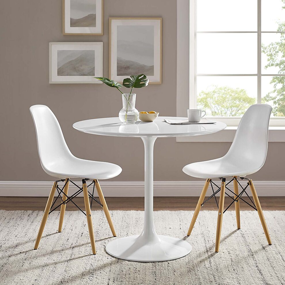 Round wood top dining table in white by Modway
