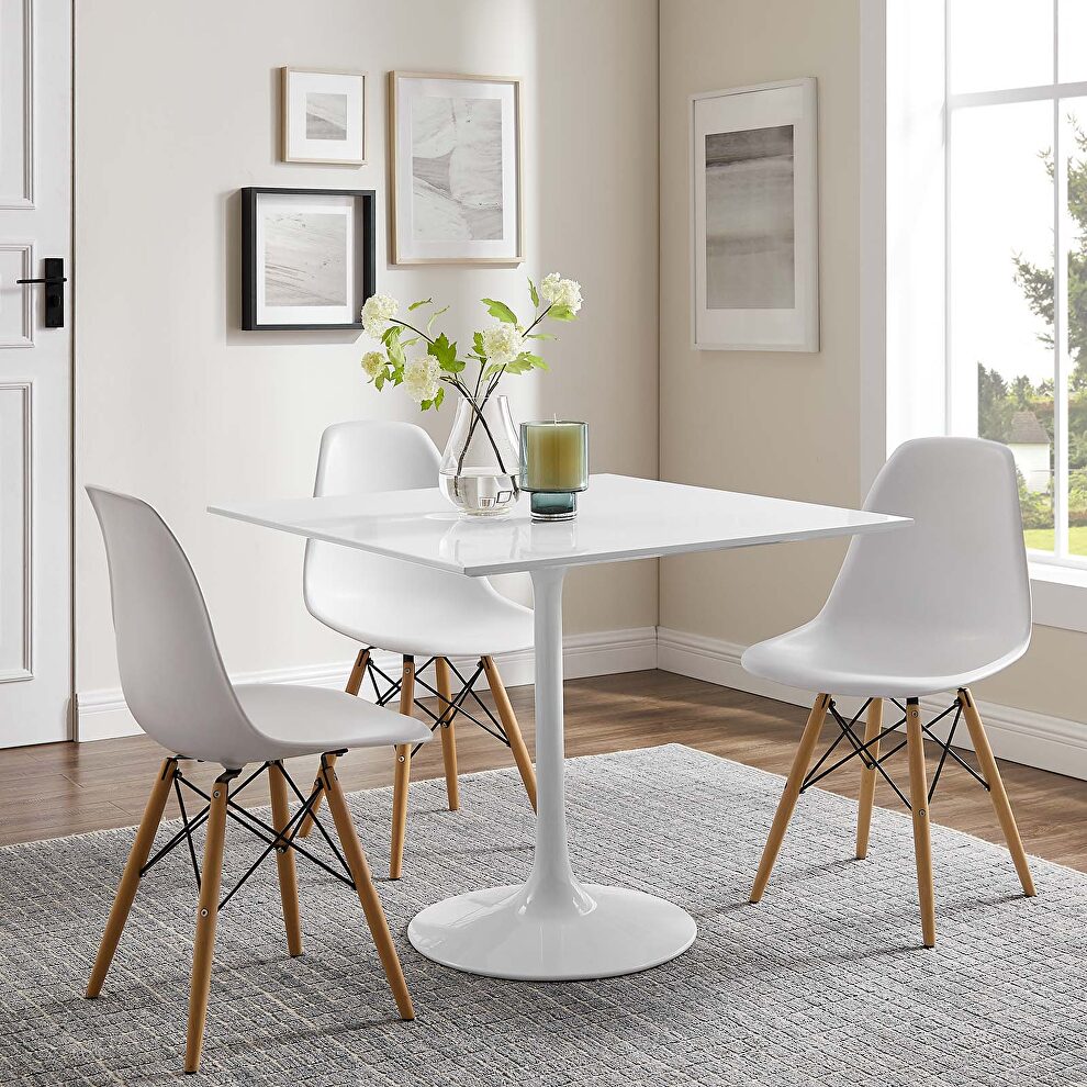 Square wood top dining table in white by Modway