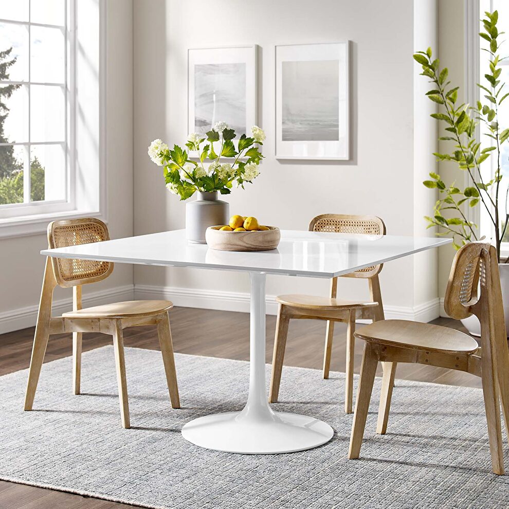 Square wood top dining table in white by Modway