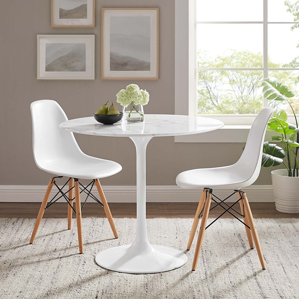 Round artificial marble dining table in white by Modway