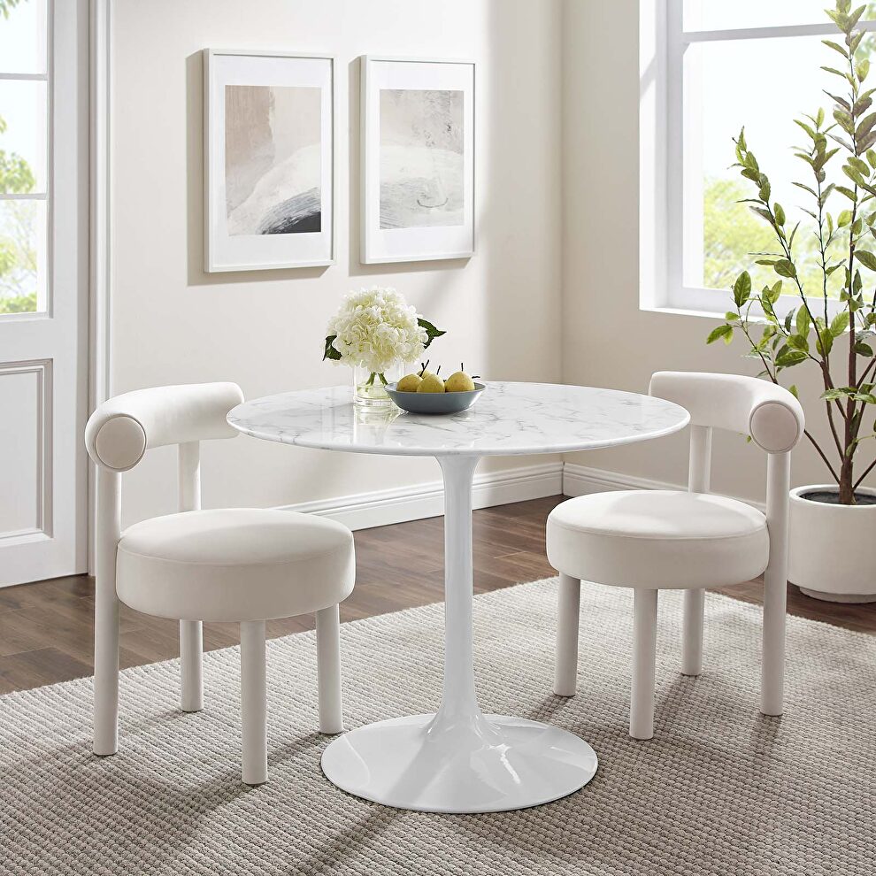 Round artificial marble dining table in white by Modway