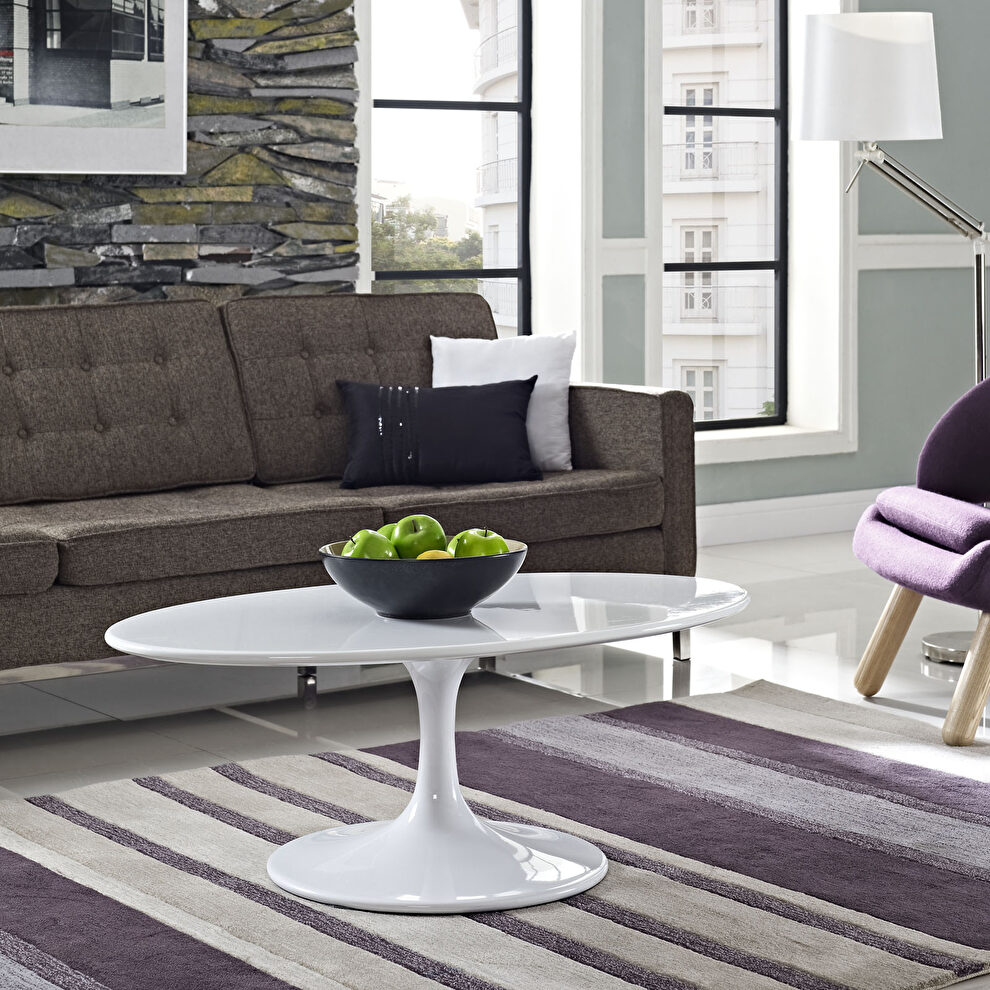 Oval-shaped wood top coffee table in white by Modway