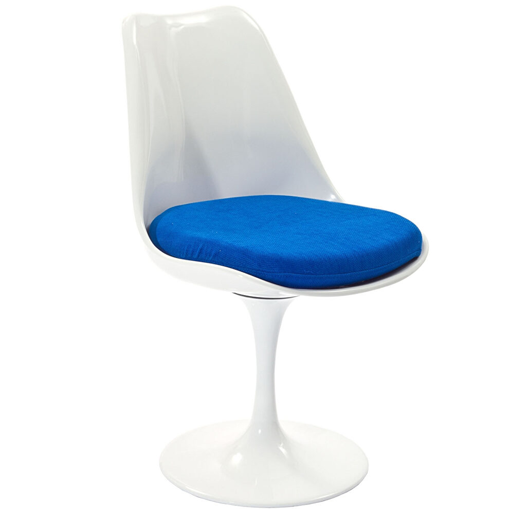 Dining white side chair w blue seating cushion by Modway