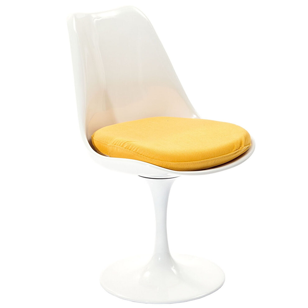 Yellow cushion white side dining chair by Modway