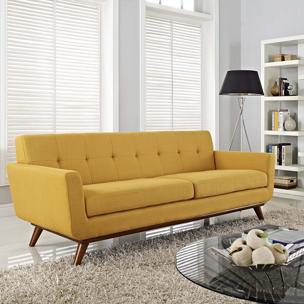 Upholstered fabric tufted back sofa in citrus by Modway