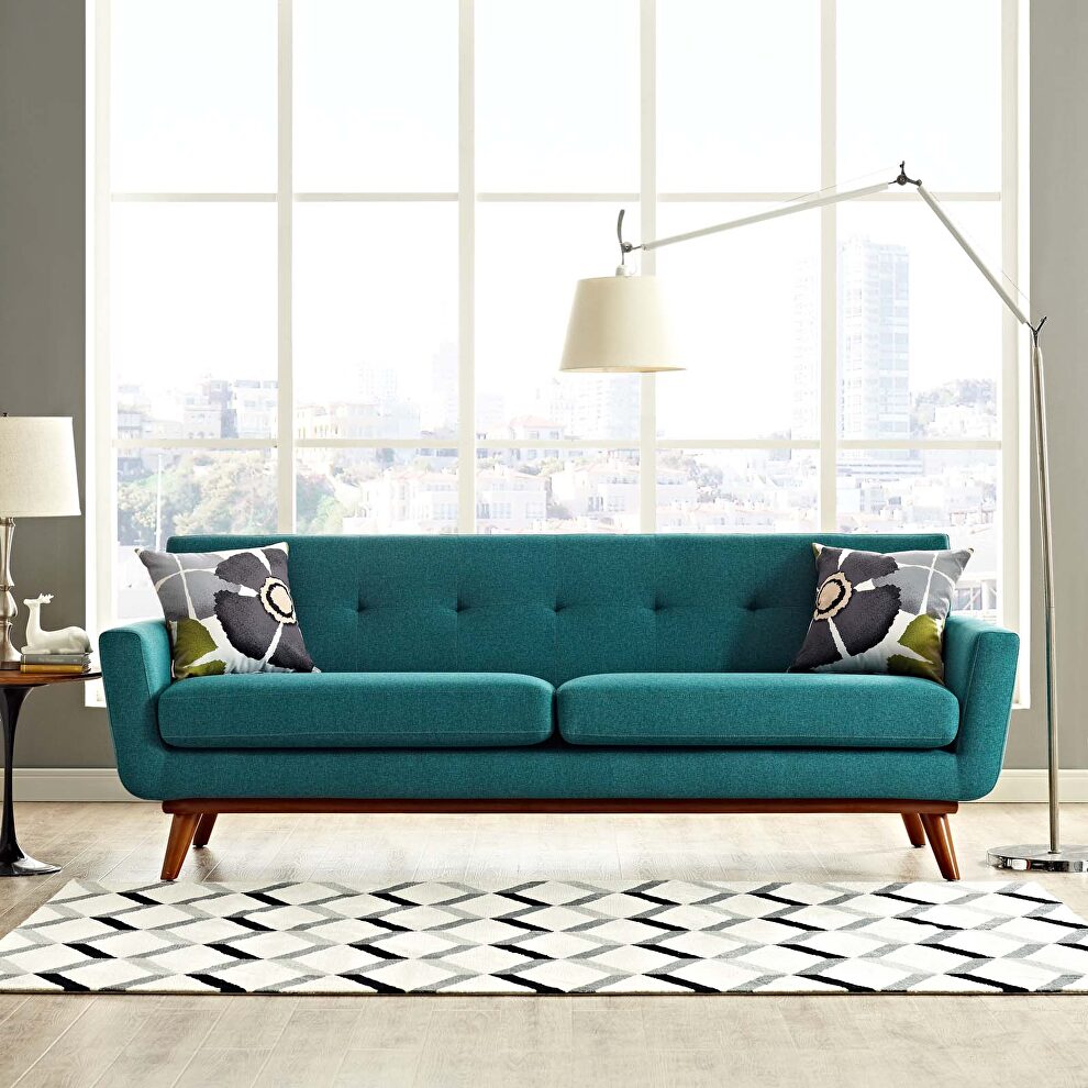 Teal fabric tufted back contemporary couch by Modway