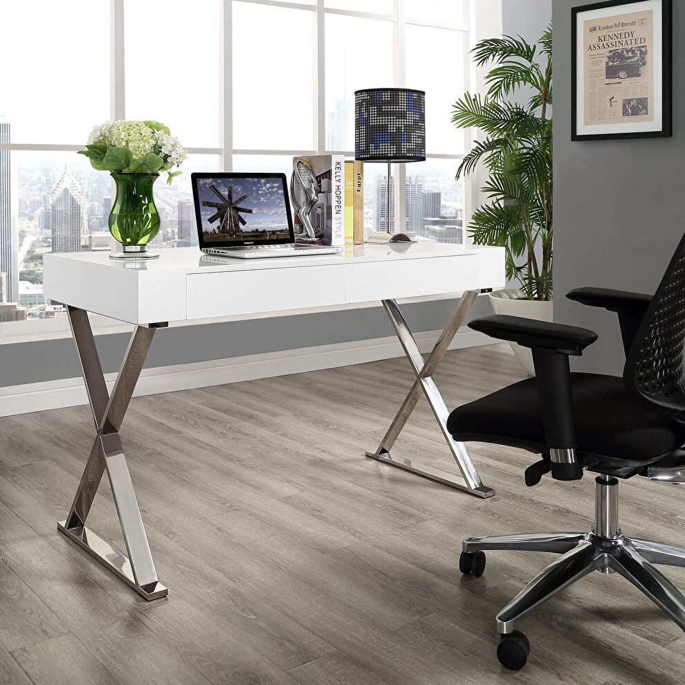 White top / chrome base & legs contemporary office desk by Modway