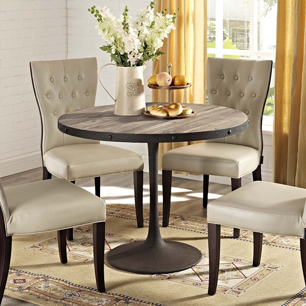 Round wood top dining table in brown by Modway