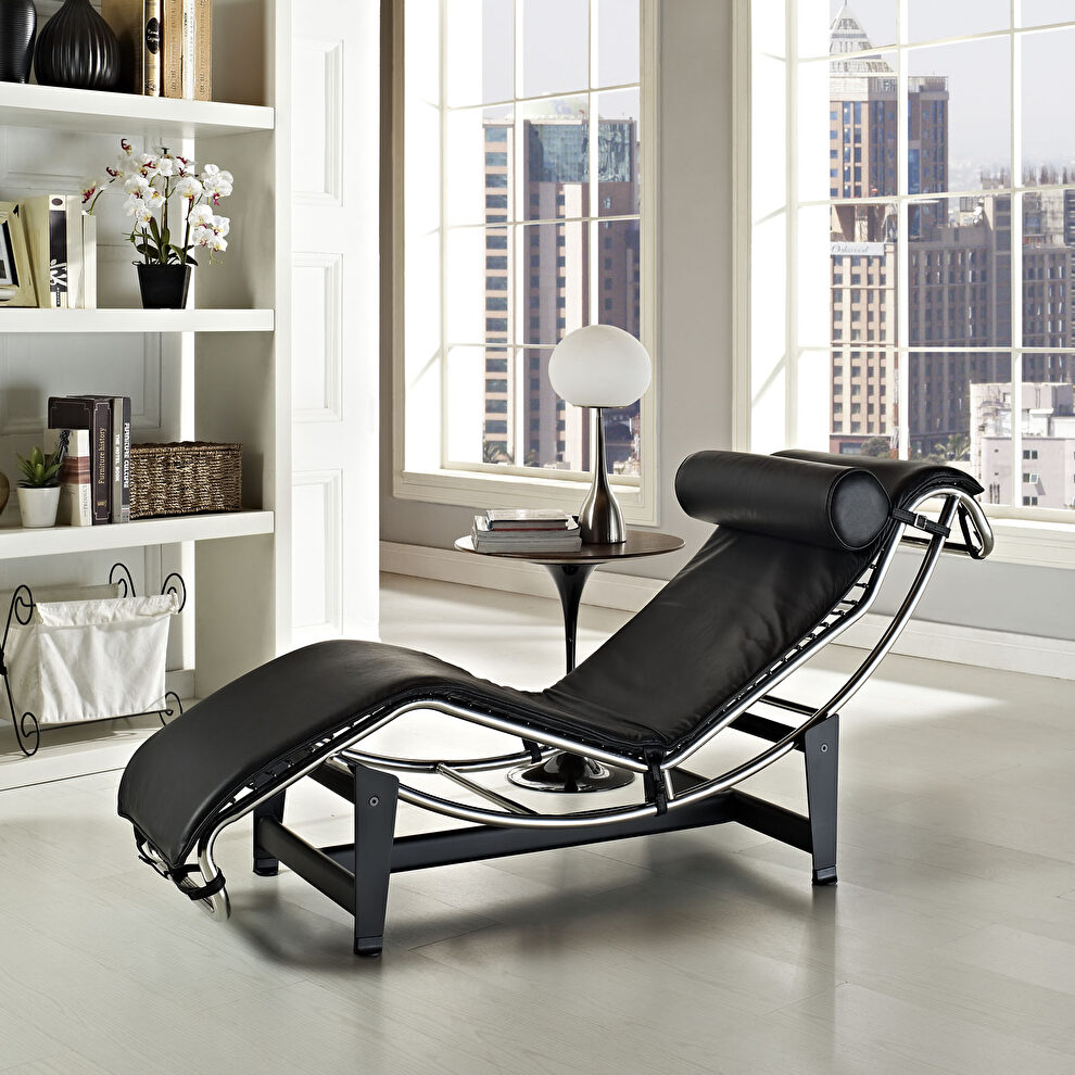 Leisure black leather chaise lounge by Modway