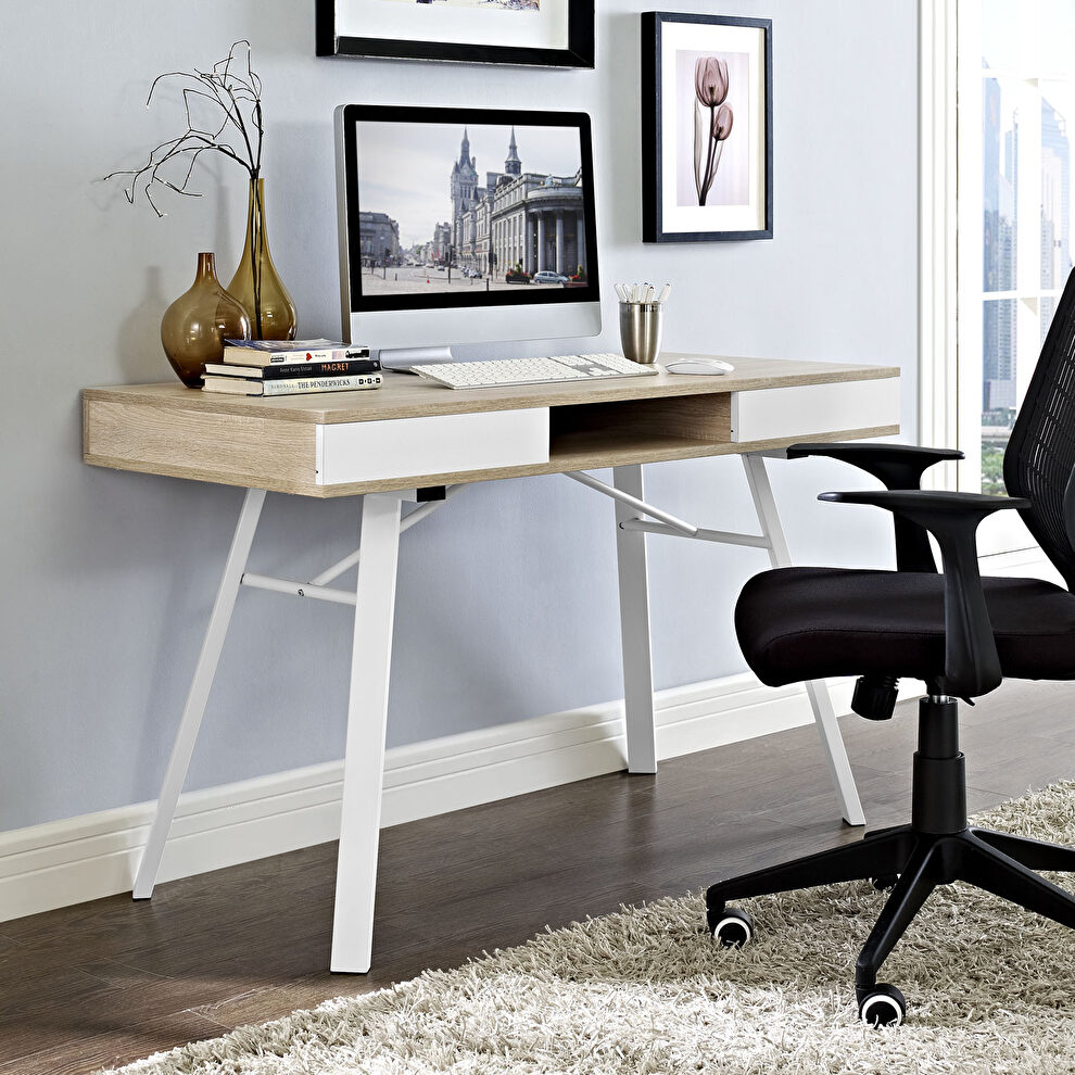 Oak / white office desk in contemporary style by Modway