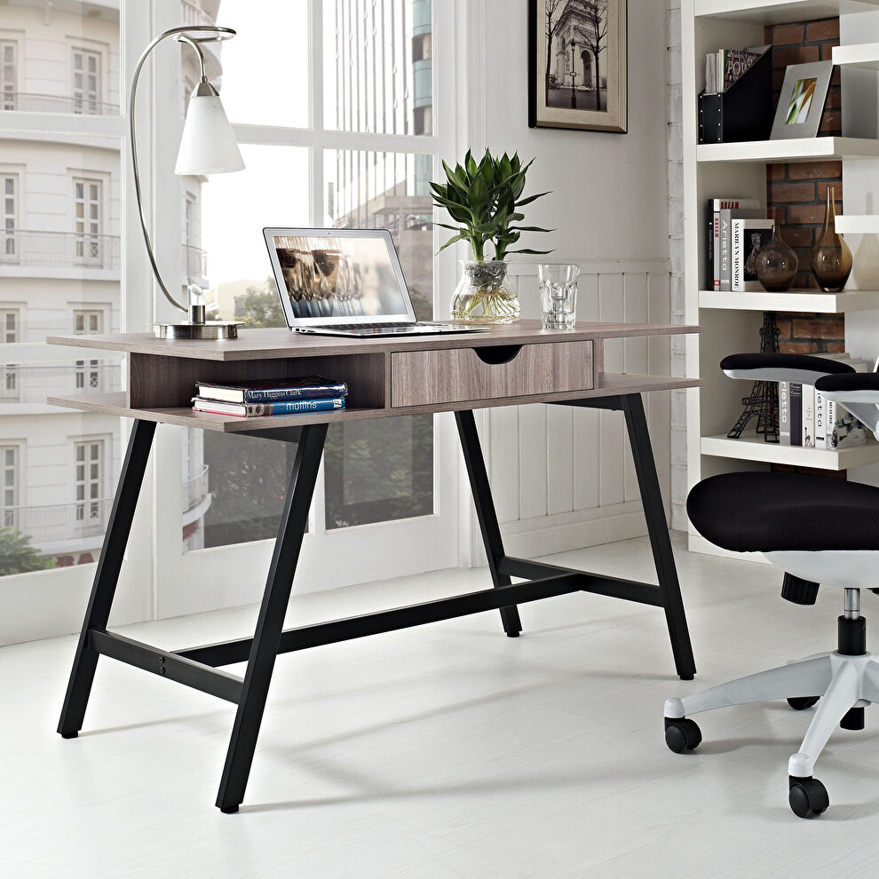 Black / birch small office desk by Modway