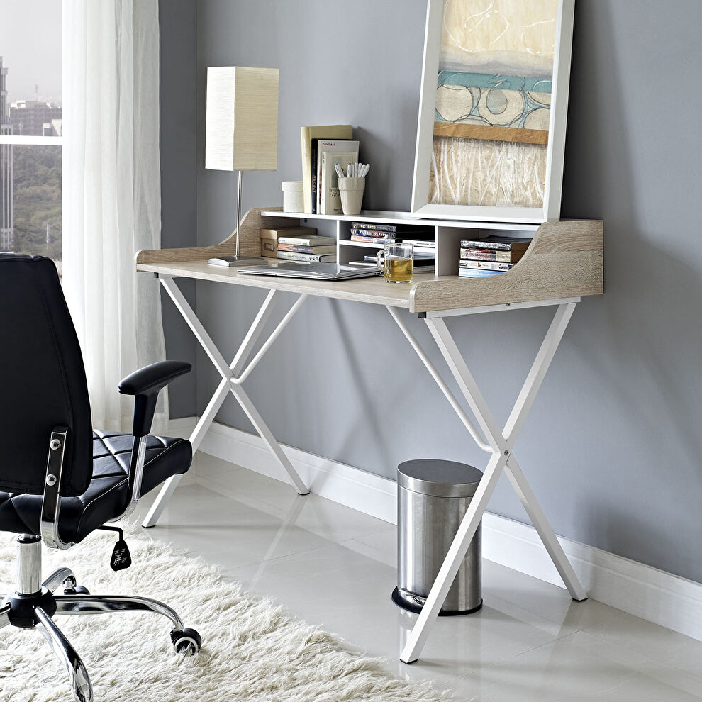 Wood grain contemporary side office work desk in oak by Modway