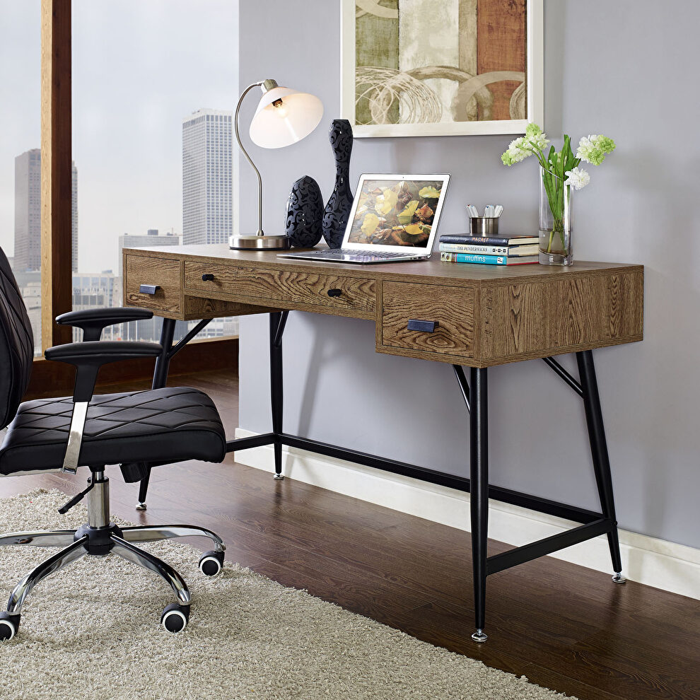 Walnut contemporary desk w/ black legs by Modway