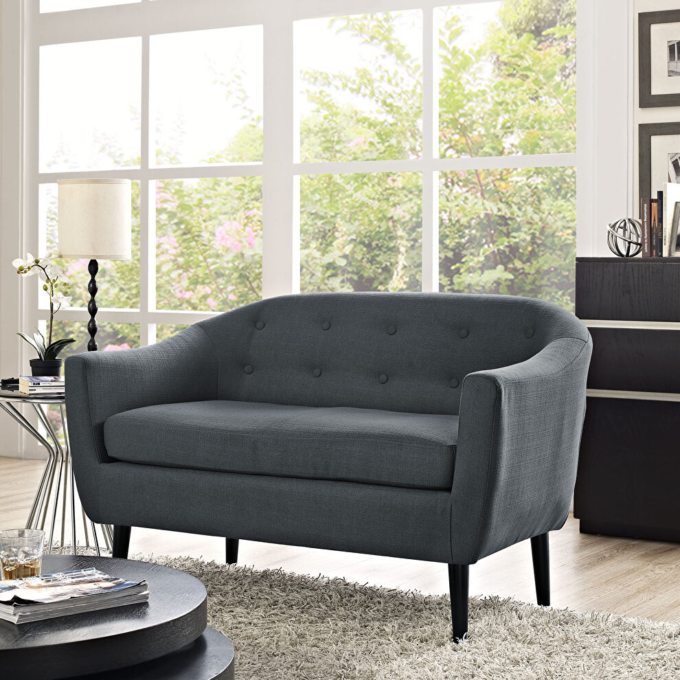 Upholstered fabric loveseat in gray by Modway