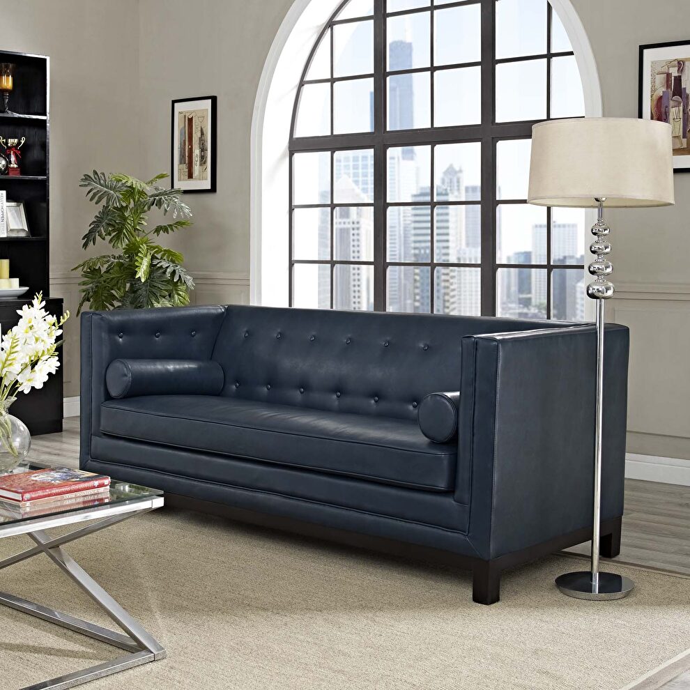 Bonded leather sofa in blue by Modway