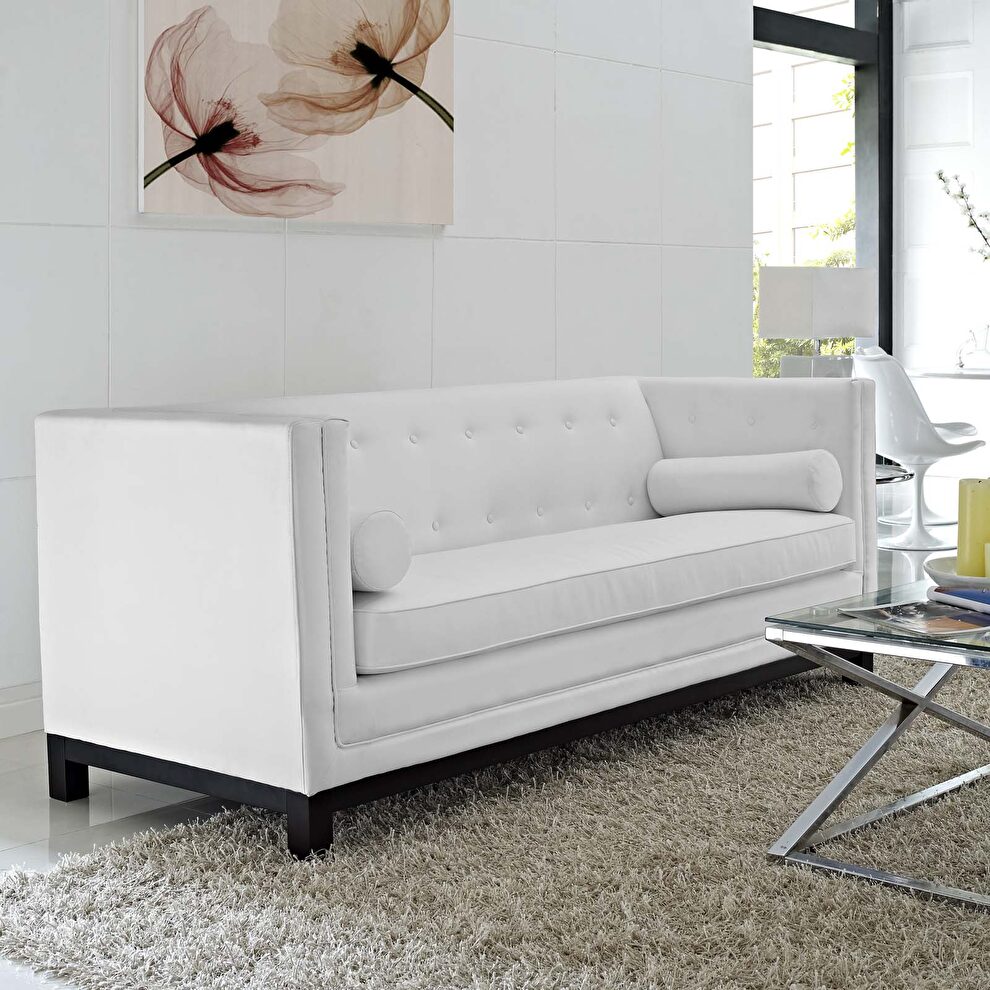 Bonded leather sofa in white by Modway