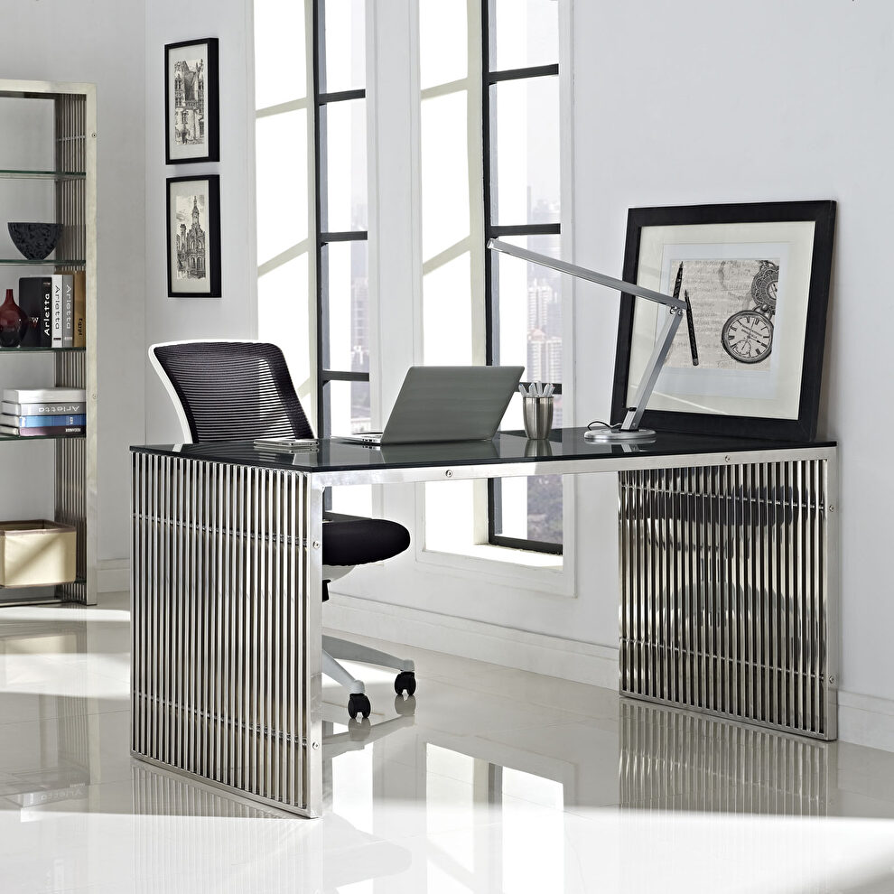 Chrome stainless steel office / computer desk by Modway