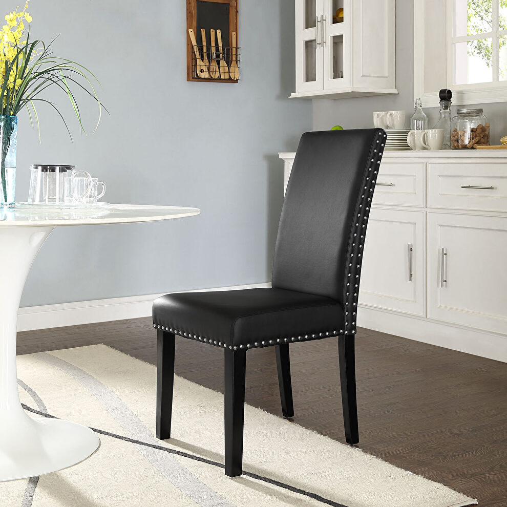 Dining faux leather side chair in black by Modway