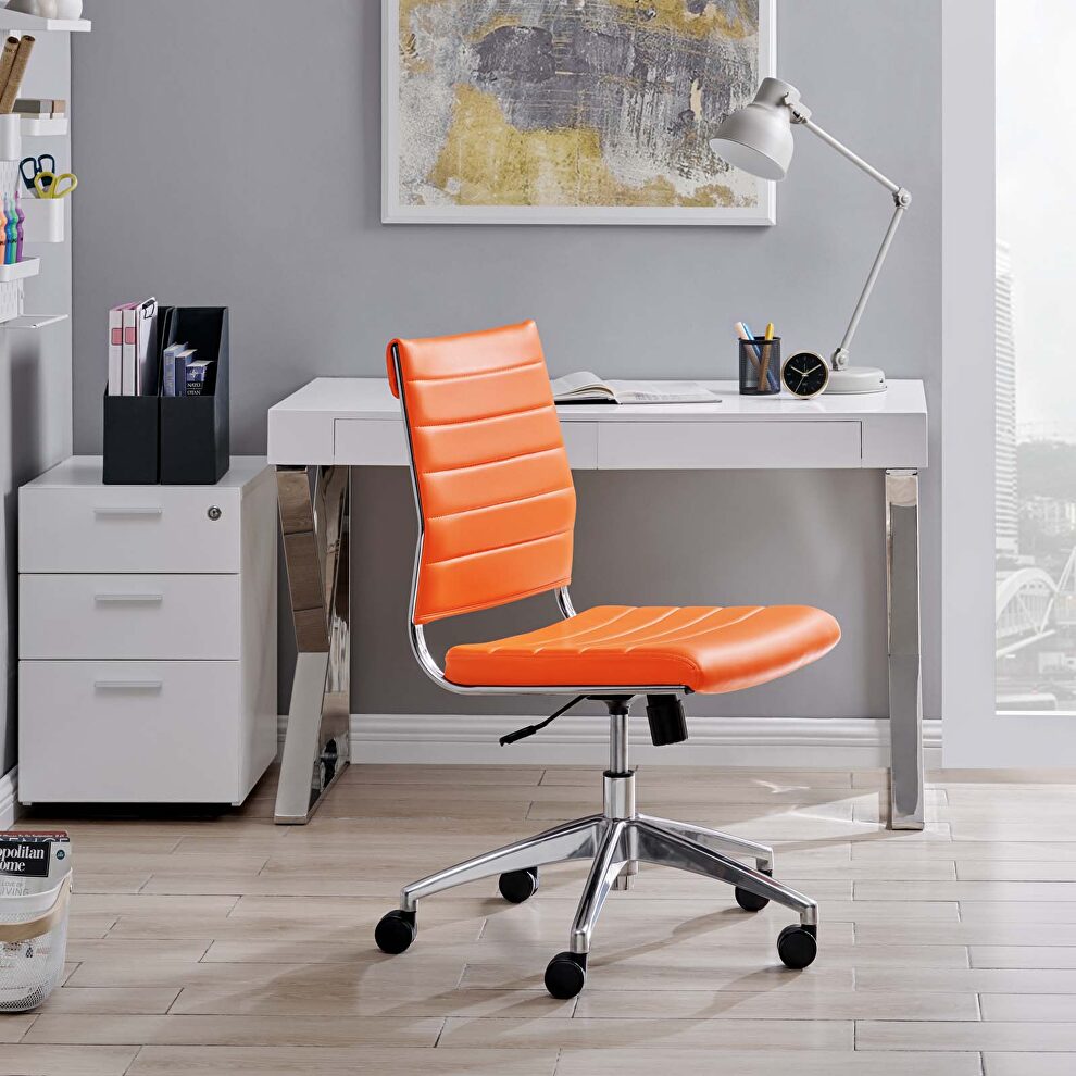 Armless mid back office chair in orange by Modway